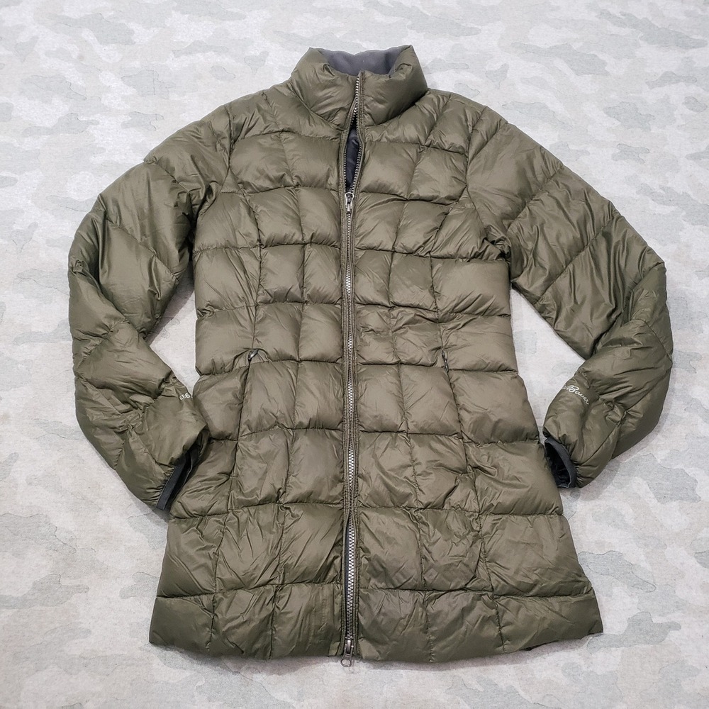 Eddie Bauer Puffer Jacket Womens XS Green Full Zip Down Quilted Coat EB650